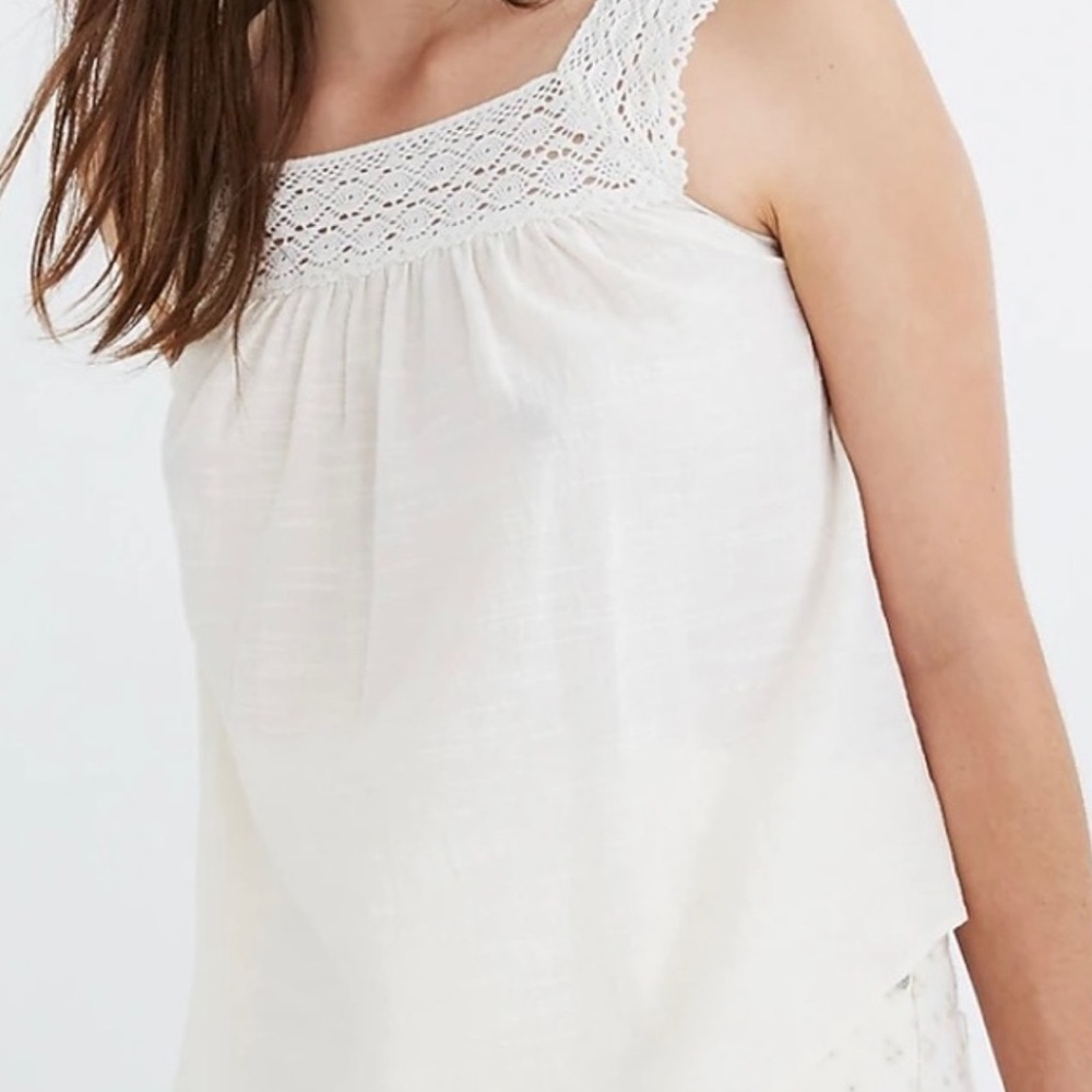 Madewell Cream Crochet Strap Top with Bow Back - Picture 2 of 6